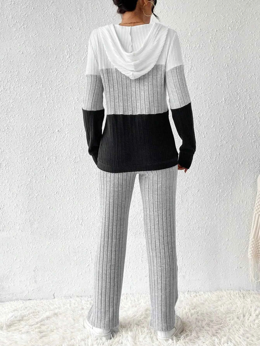 Color Block Half Zip Hooded Top and Pants Set
