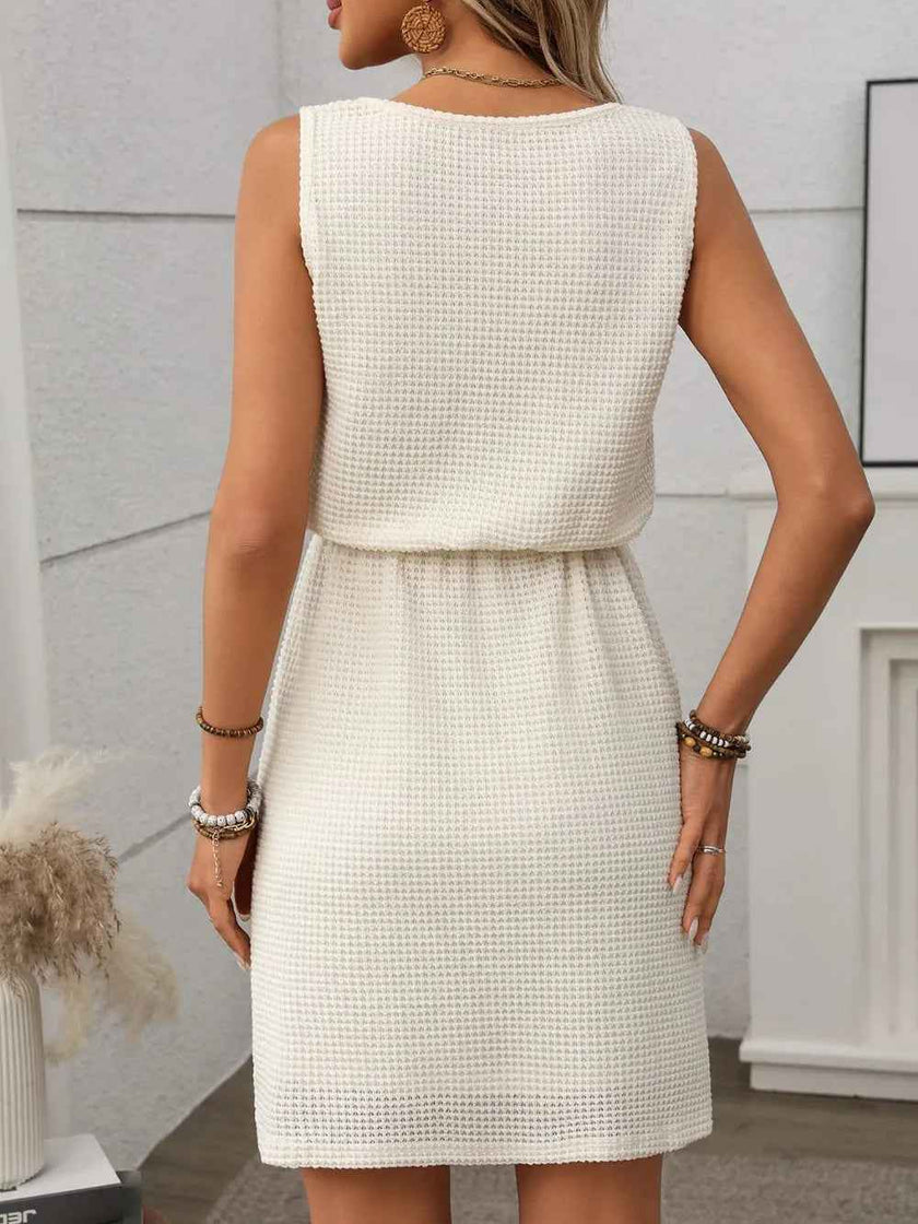 Waffle-Knit Drawstring Mini Tank Dress