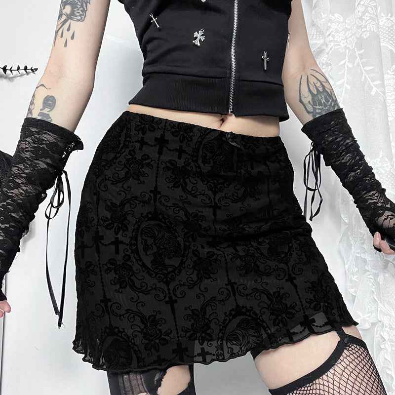 Cult Style Sexy Velvet Double-Layer Bodycon Skirt Women's Dark Chic Aesthetic Mini Skirt