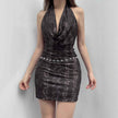 Lover's Memory Holiday Style Low Chest Swing Neck Backless Halter Dress Irregular High-Grade Pencil Short Skirt