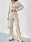 Ribbed Knit Button Up Top and Pants Set