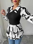 Abstract Print Long Sleeve Blouse