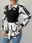 Abstract Print Long Sleeve Blouse