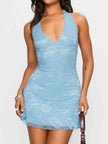 Floral Lace Halter Deep V-Neck Bodycon Dress