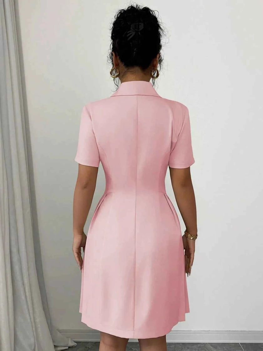 Double-Breasted Pleated Blazer Dress