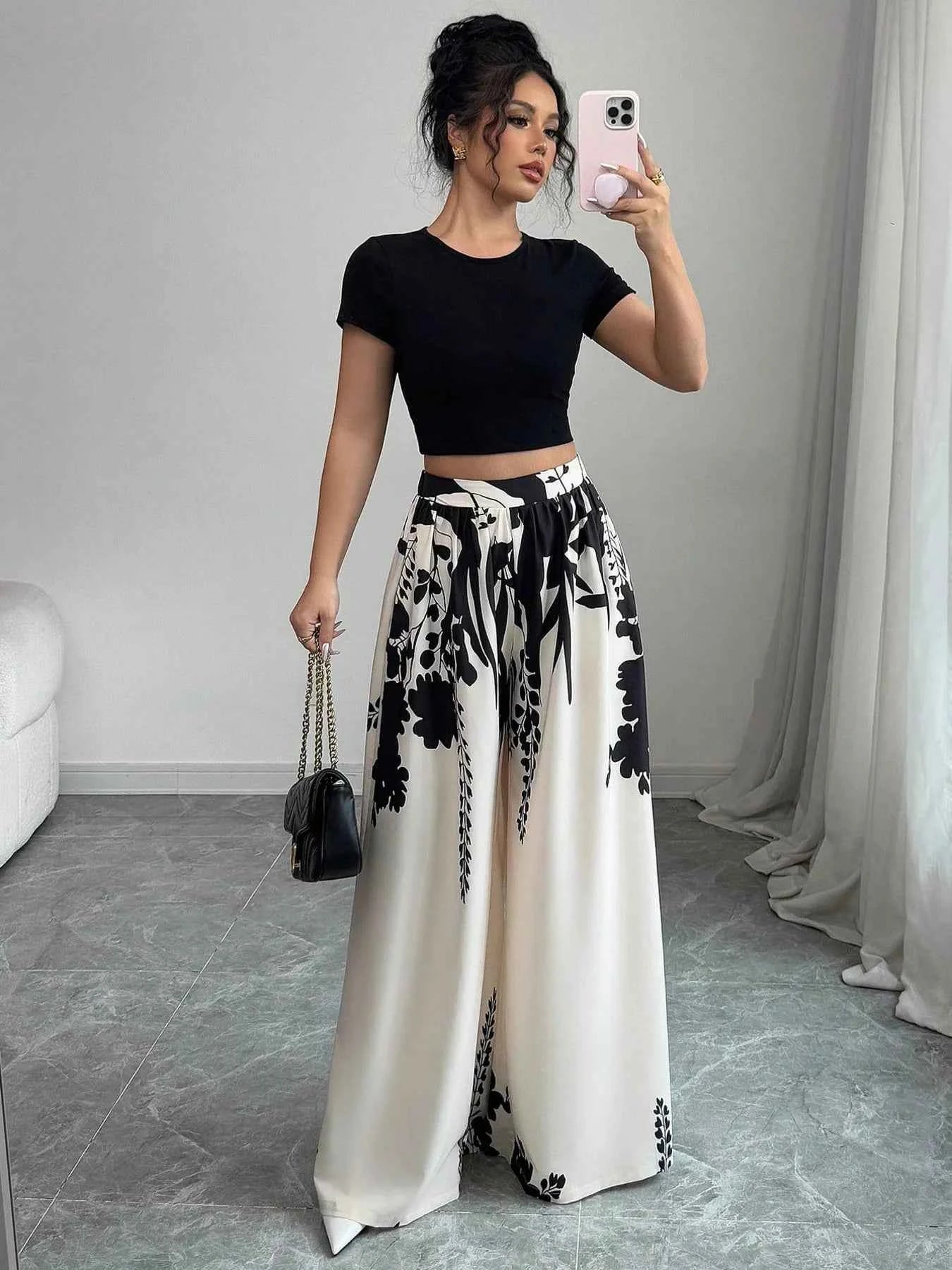 Printed Wide Leg Pants
