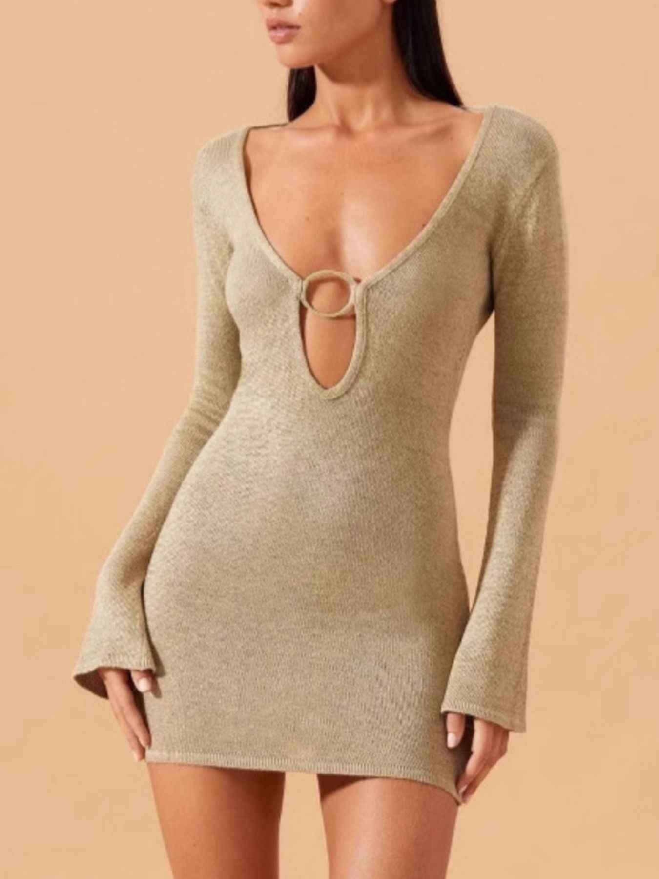 Sheer Knit Mini Cover-Up Dress