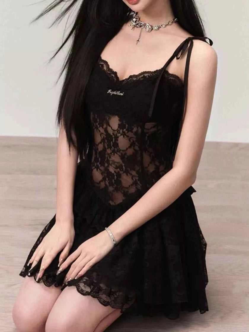 Lace Tie Shoulder Mini Dress