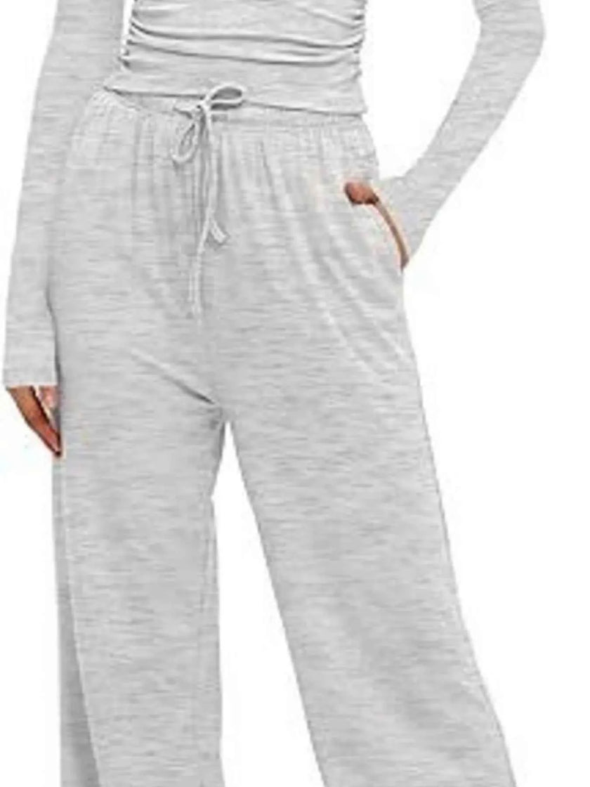 Round Neck Long Sleeve Top and Pants Set