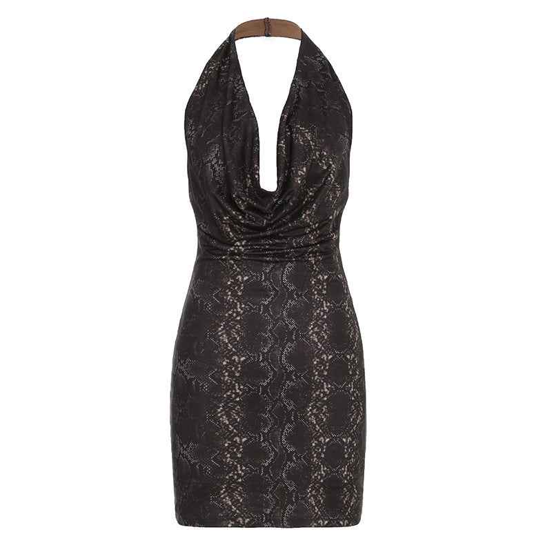 Lover's Memory Holiday Style Low Chest Swing Neck Backless Halter Dress Irregular High-Grade Pencil Short Skirt