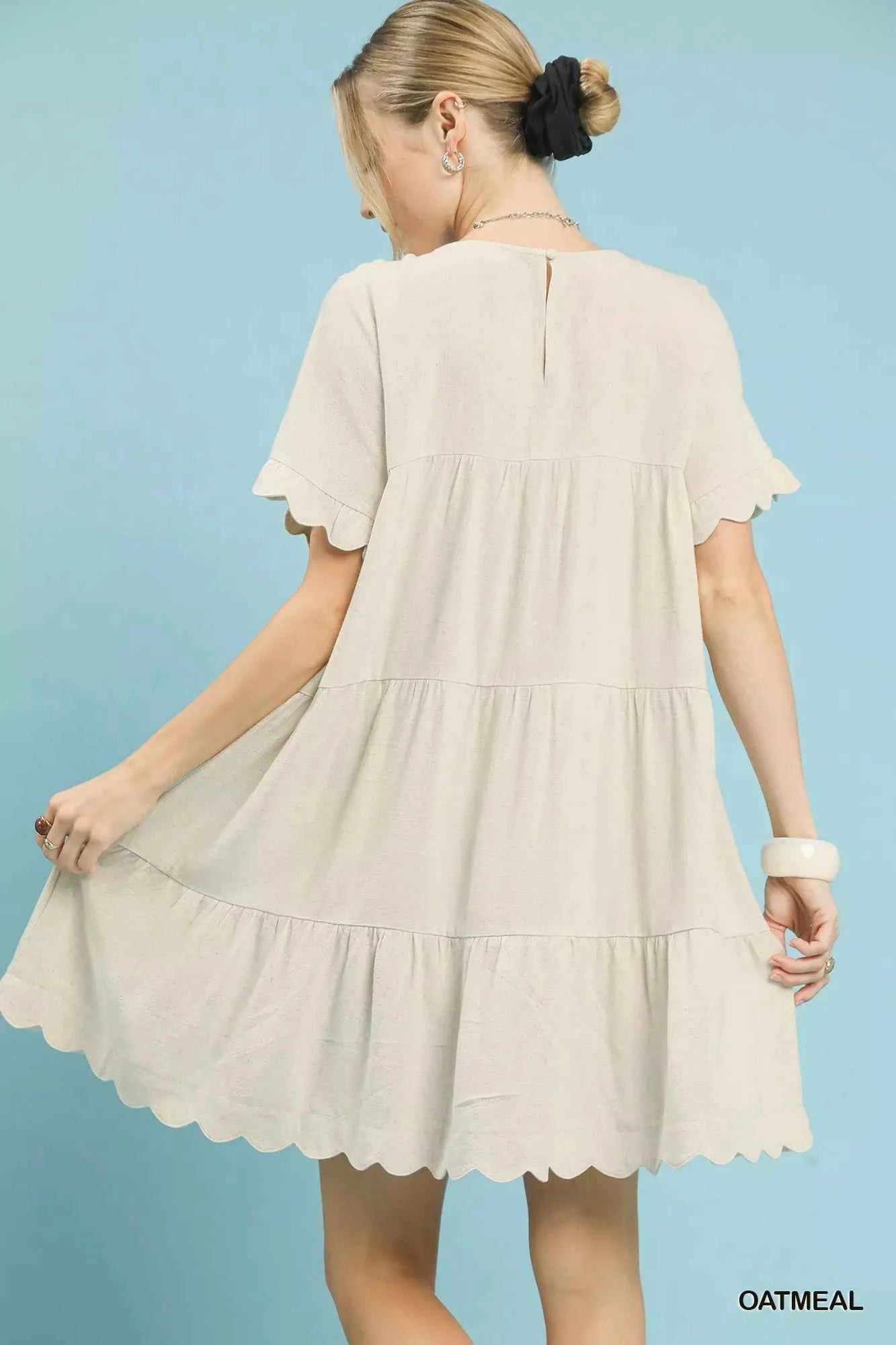 Umgee Linen Tiered Babydoll Dress with Ruffle Sleeves