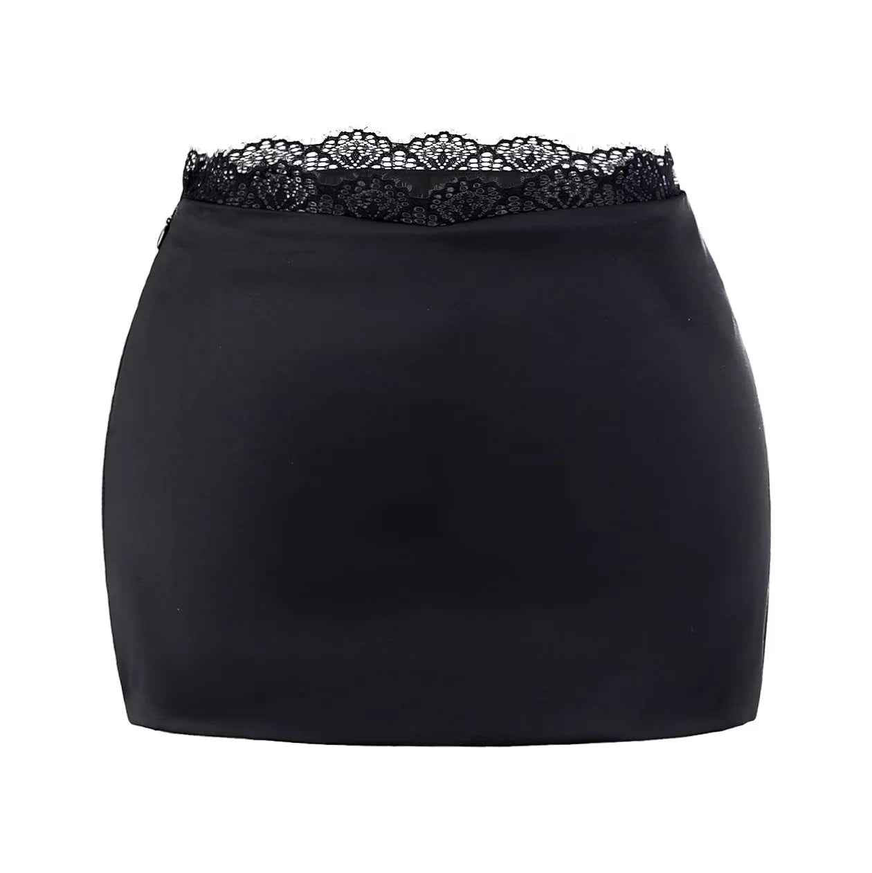 Lace patchwork low waisted satin A-line skirt