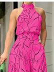 Halter Neck Abstract Print Wide Leg Jumpsuit