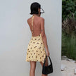 Foreign Trade New French Polka Dot Chiffon Dress Sexy Halter Deep V Fork Backless Pencil Skirt