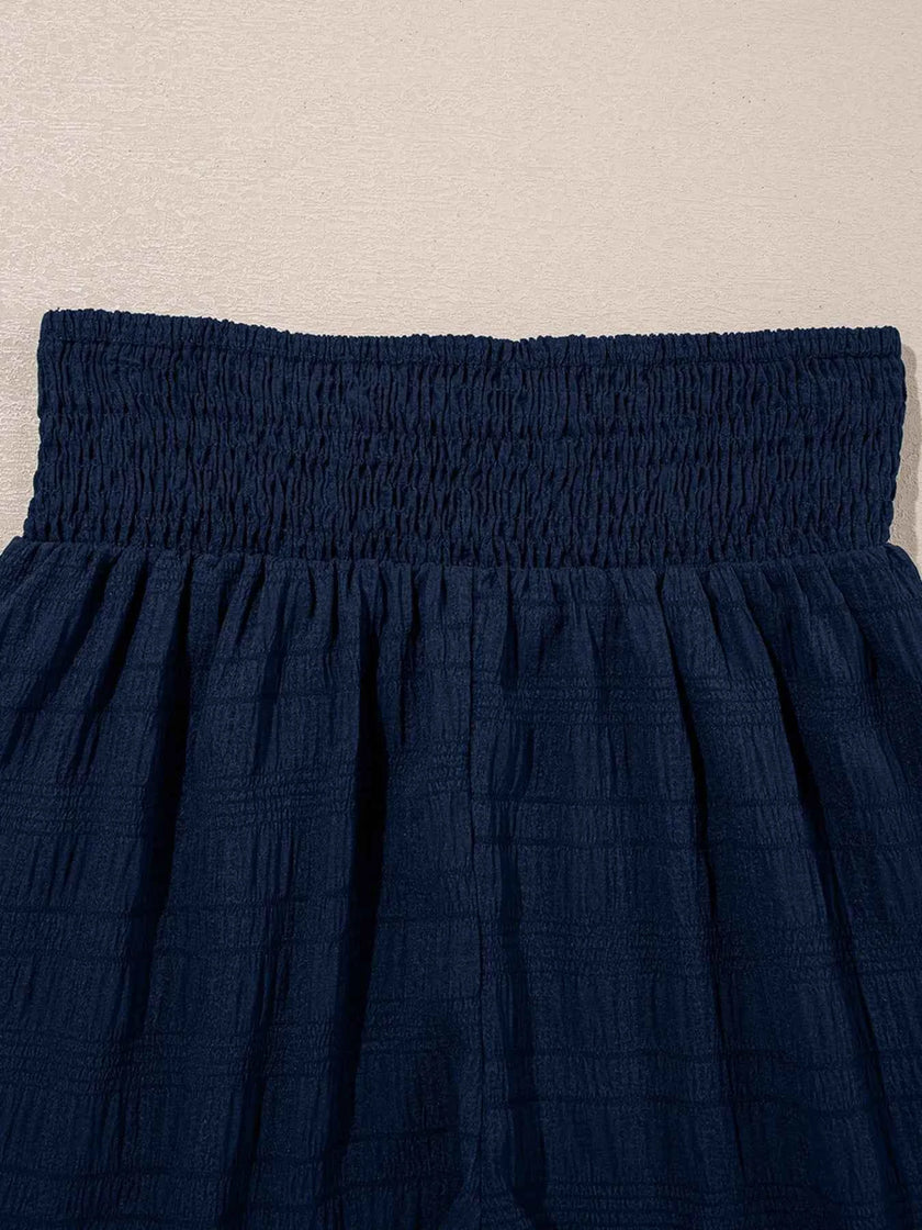 Textured Square Neck Top and Shirred High Waist Shorts Set