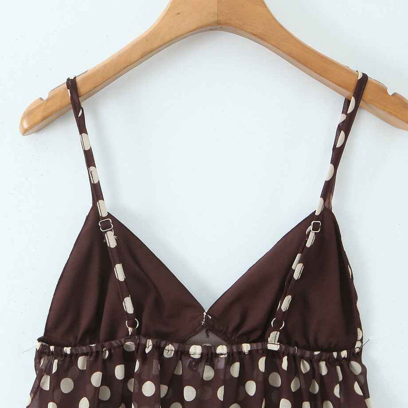 style retro polka dot V-neck crop top matching dress set