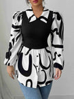 Abstract Print Long Sleeve Blouse