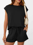 Round Neck Cap Sleeve Top and Shorts Set