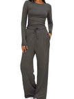 Round Neck Long Sleeve Top and Pants Set