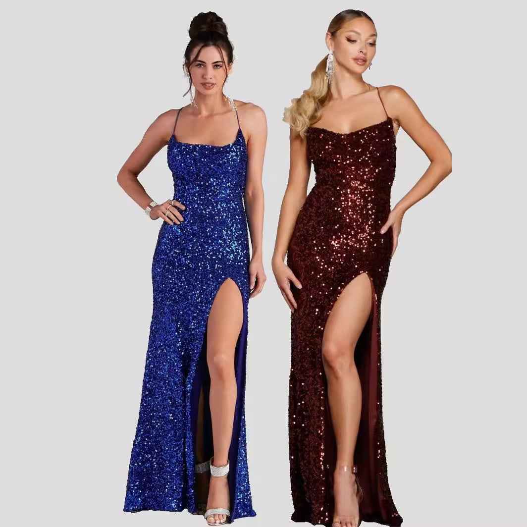 Split sequin camisole dress