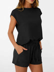 Round Neck Cap Sleeve Top and Shorts Set
