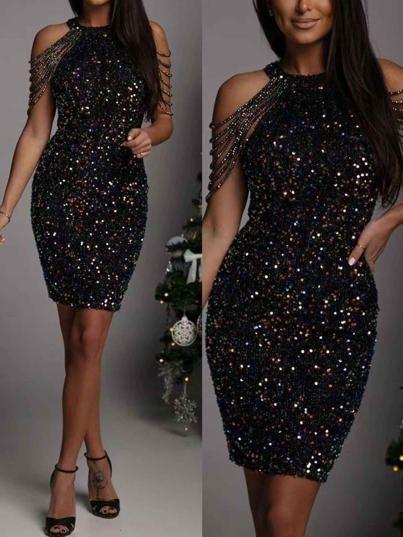 Full Size Sequin Embellished Bodycon Mini Dress Plus Size