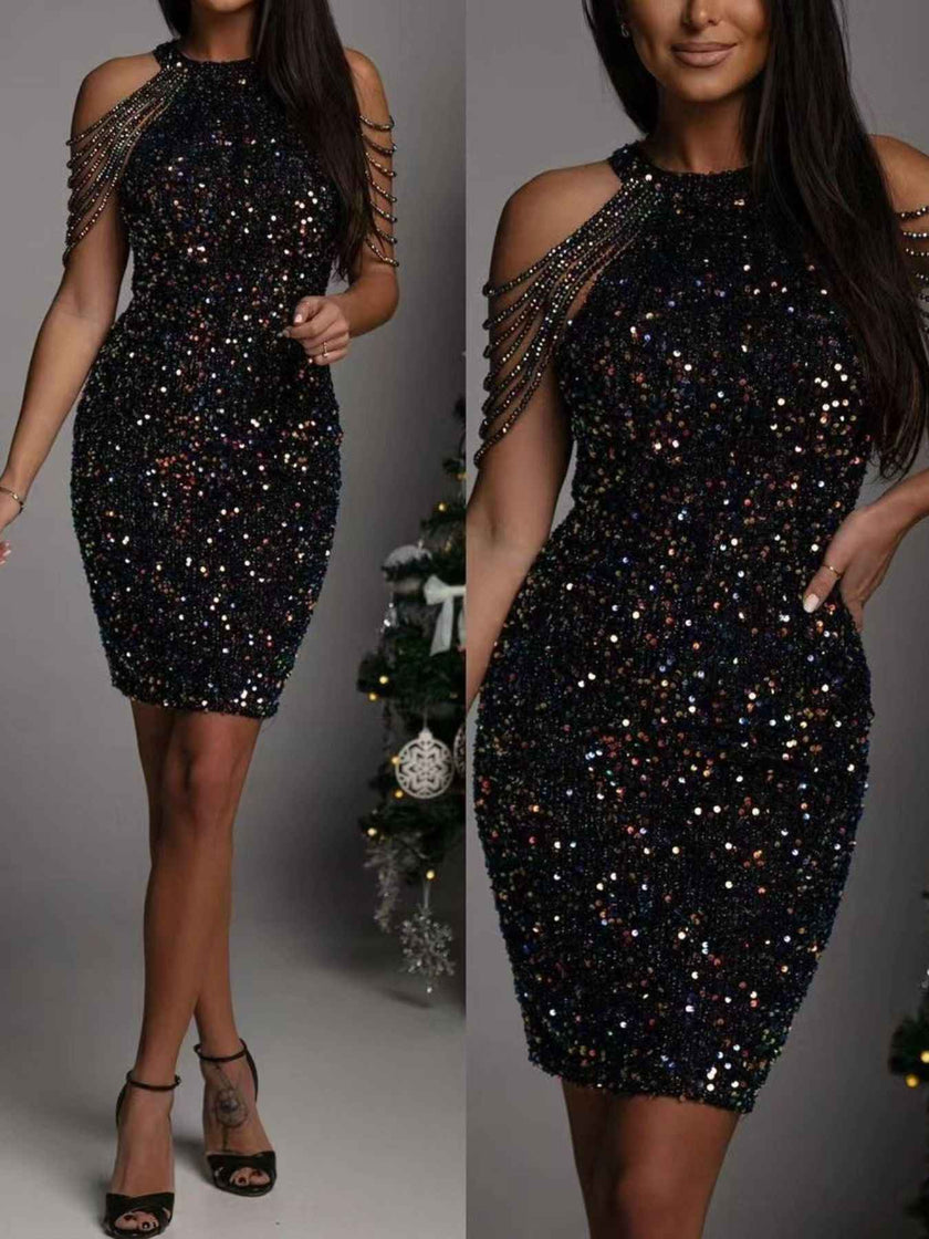 Full Size Sequin Embellished Bodycon Mini Dress Plus Size