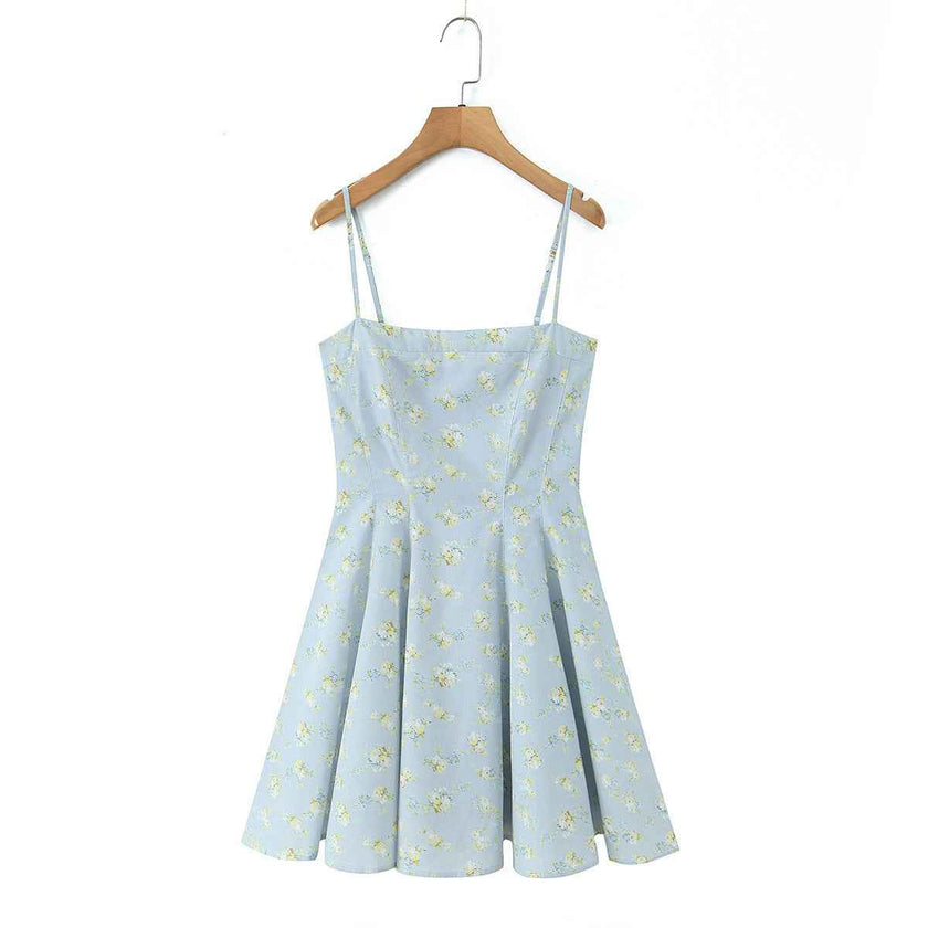 Printed Blue Mini A-Line Dress for Women