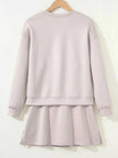 Solid Color Drop Shoulder Pullover and Drawstring Mini Skirt 2pcs Outfit
