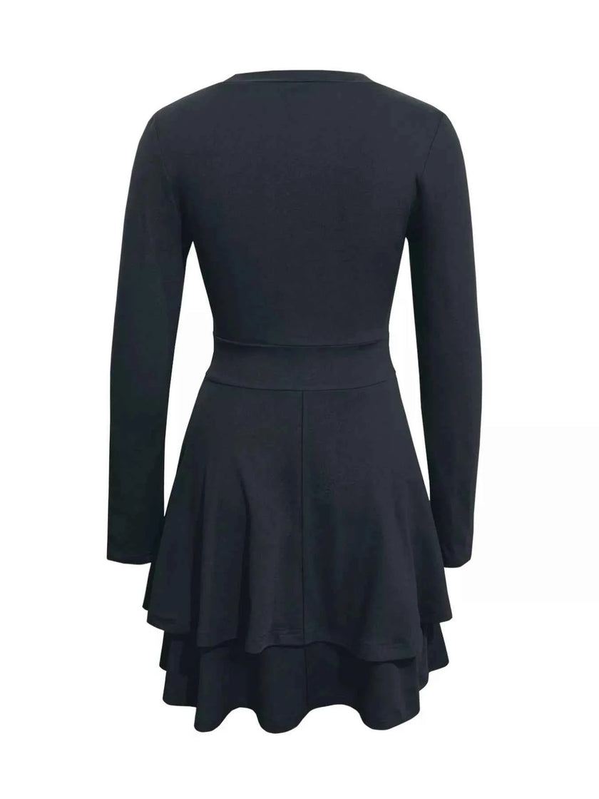 V-Neck Layered Ruffle Mini Dress