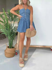 Full Size Lace Up Halter Neck Denim Dress Plus Size