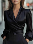 Satin Tied Balloon Sleeve Blouse