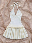 Halter Neck Ruffle Hem Knit Sweater Dress