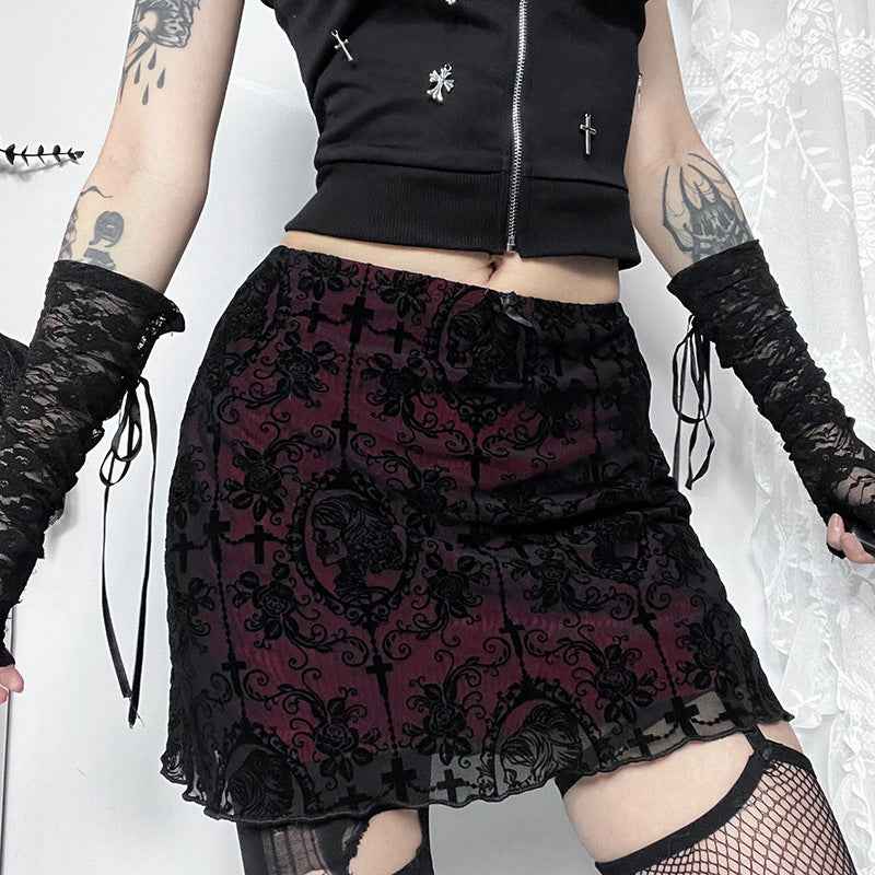 Cult Style Sexy Velvet Double-Layer Bodycon Skirt Women's Dark Chic Aesthetic Mini Skirt