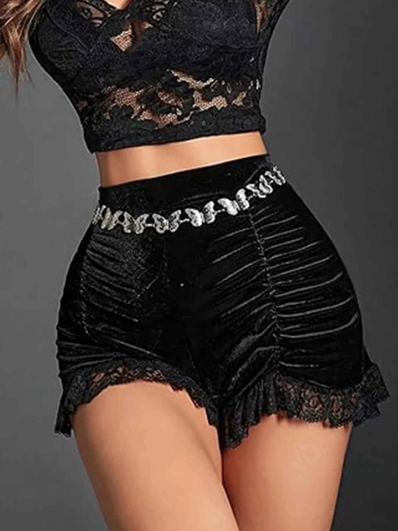 Ruched Lace Trim Shorts