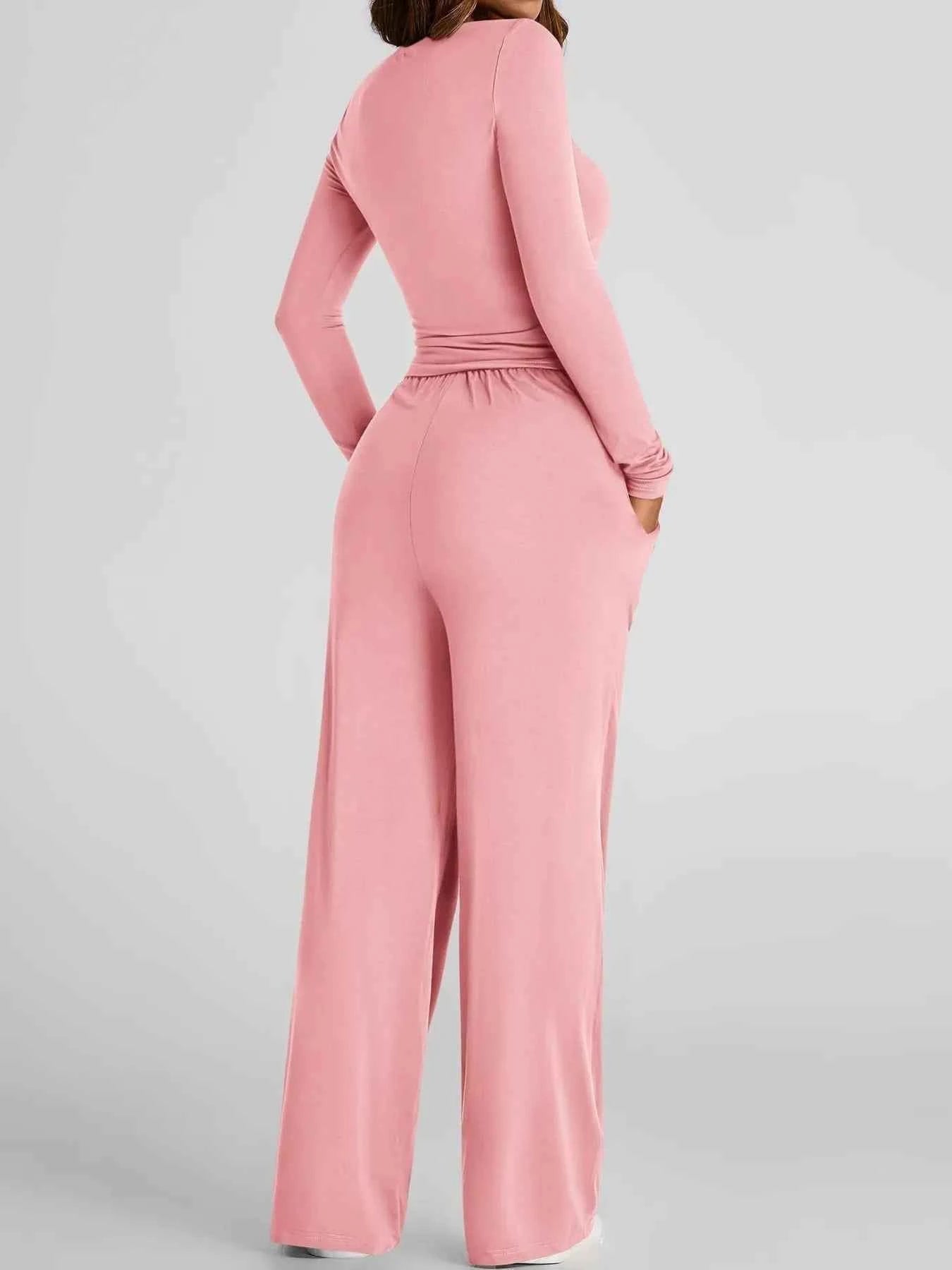Round Neck Long Sleeve Top and Pants Set