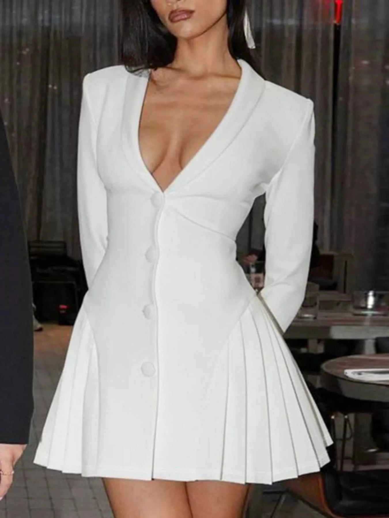 Button Down Blazer Pleated Mini Dress