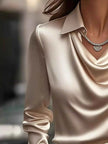 Ruched Long Sleeve Drape Collar Blouse
