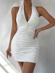 Halter Neck Ruched Bodycon Mini Dress