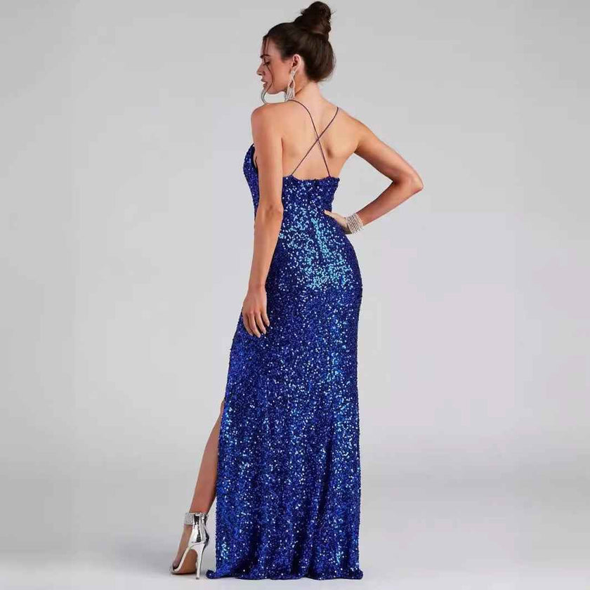 Split sequin camisole dress
