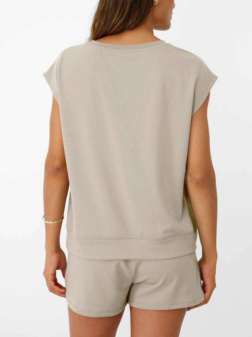 Round Neck Cap Sleeve Top and Shorts Set