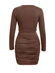 Draped V-Neck Long Sleeve Bodycon Mini Dress