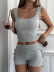 Lace Trim Tank Top and Drawstring Shorts Set