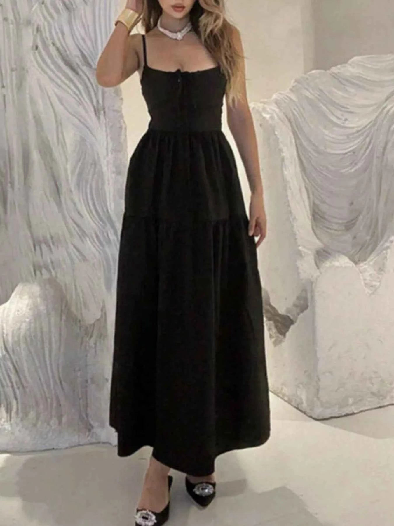 Lace Up Back Maxi Cami Dress