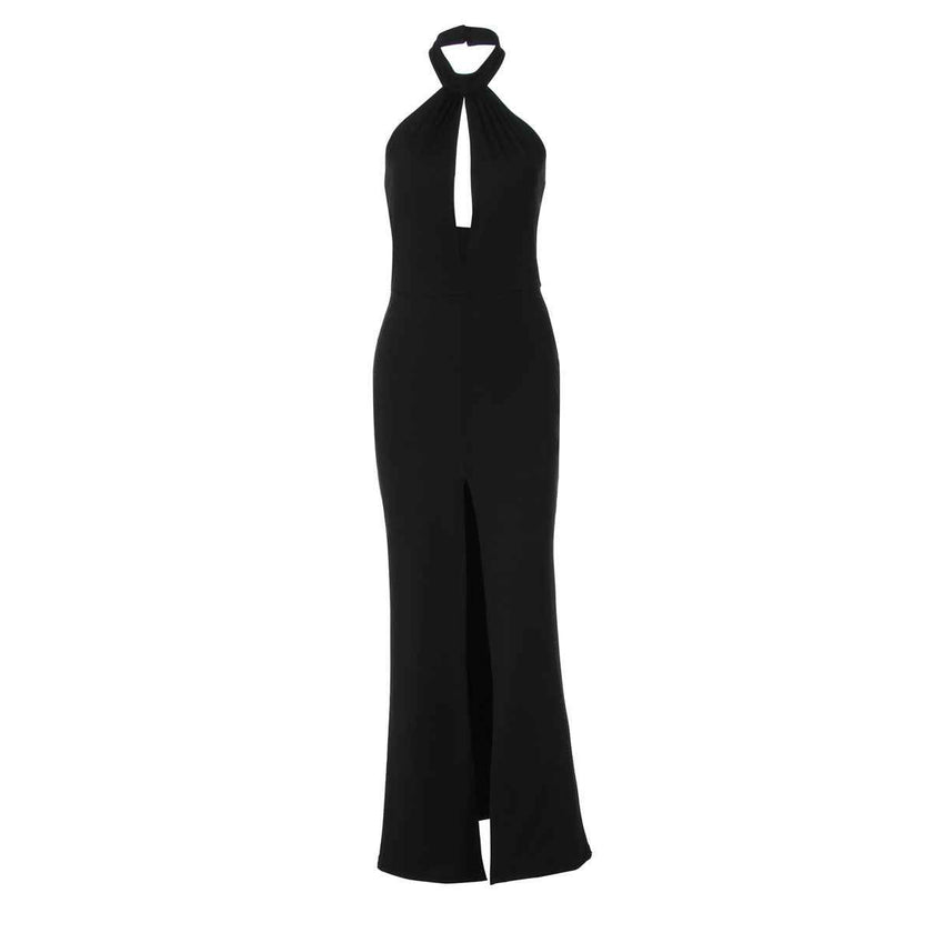 Sexy Deep V-Neck Sleeveless Halter Backless Slit Dress Women