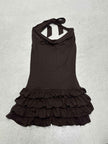 Spicy Girl Sexy Halter Swing Low Waist Cake Skirt Personalized Women's Dress Backless Sleeveless Dress