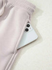 Solid Color Drop Shoulder Pullover and Drawstring Mini Skirt 2pcs Outfit