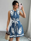Printed Sleeveless Button Front Dress