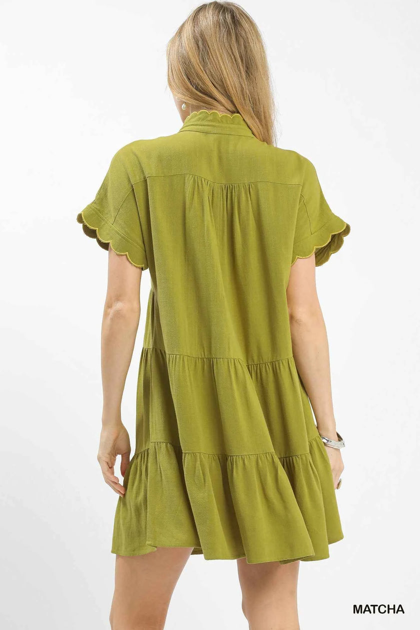 Umgee Linen Mini Dress with Scallop Trim