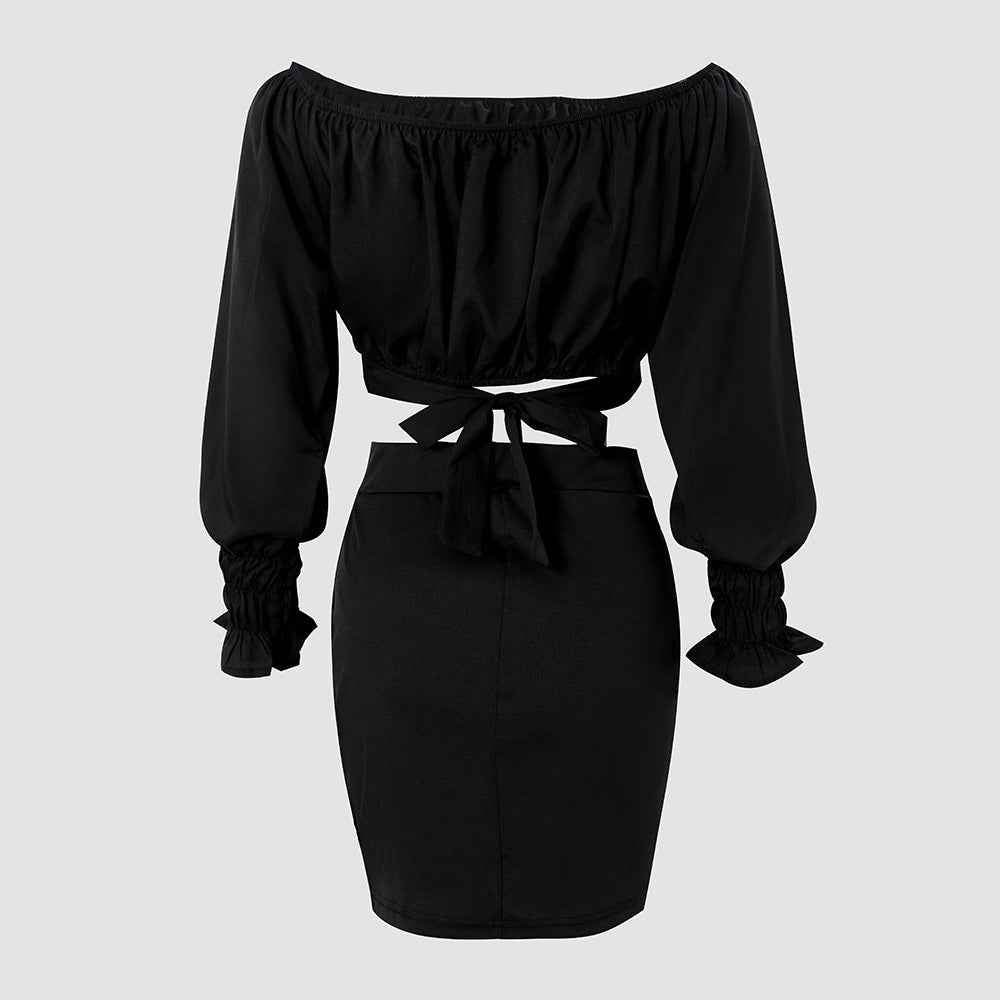 Solid Color Top + Embellished Skirt Set